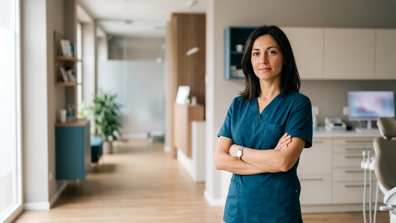 Assistente di studio odontoiatrico consapevole del proprio valore, in attesa del riconoscimento professionale