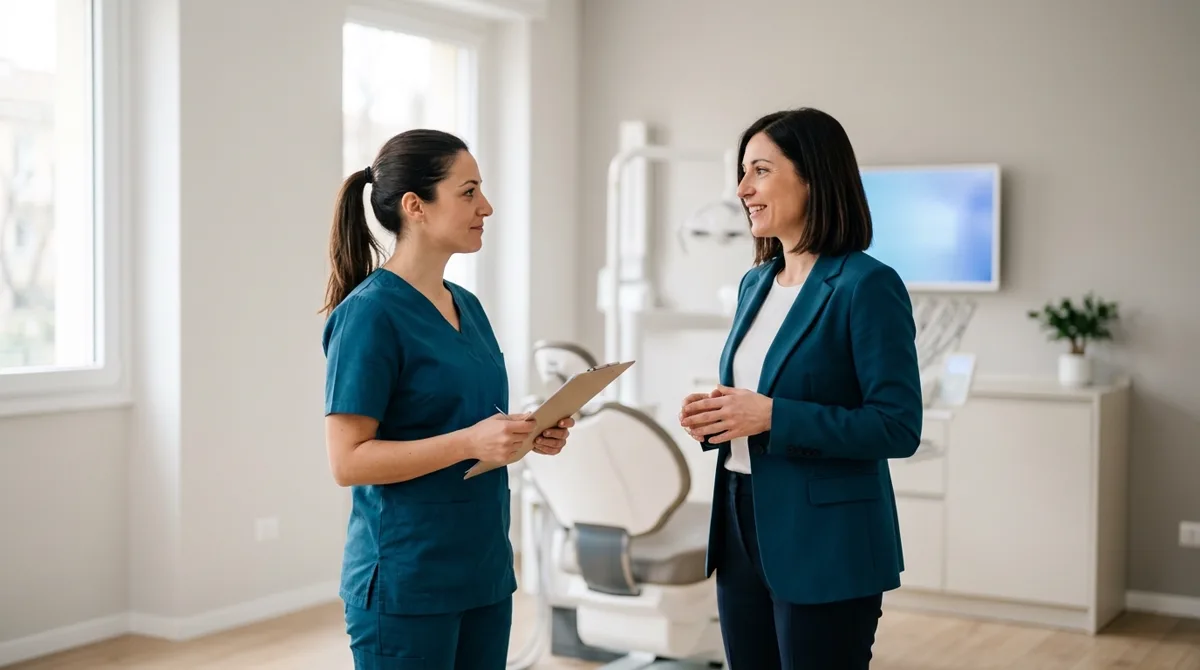 Un'assistente in divisa e una clinic manager in giacca nella stessa stanza: la differenza fra stipendio ASO e clinic manager